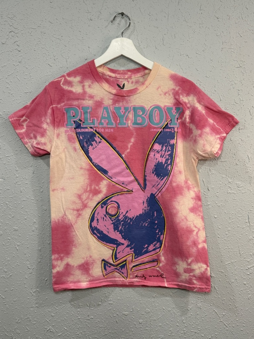 Playboy Andy Warhol Graphic T-Shirt Womens Small Pink Tie Dye Pop Art Tee Size S
